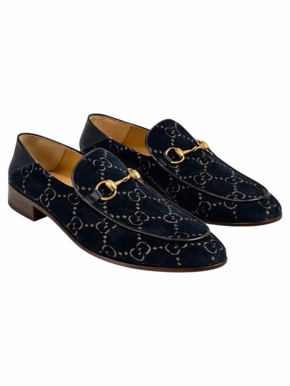 Gucci Velvet GG Monogram Horsebit Mule Loafer Quentin Blue Size 9.5